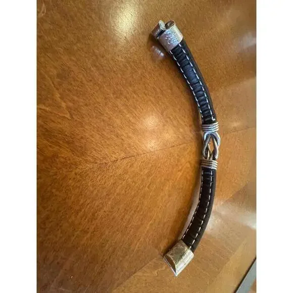 Men's Black Leather Bracelet with Silver Tone Knot Accent - Picture 5 of 5